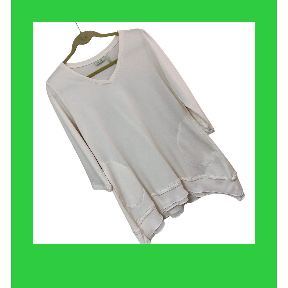 LOGO Lounge Lori Goldstein Sharkbite Tunic Womens M Chiffon Trim Relax‎ Beachy
